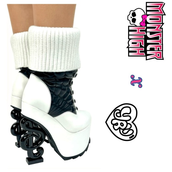RARE! 🎶 MONSTER HIGH X YRU Operetta Phantom Platform Boots Black/White Sz 8 🎵 - Picture 14 of 14